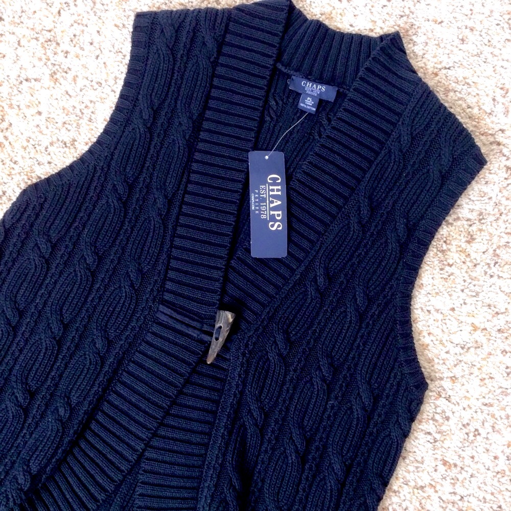 Chaps Knit Sweater Vest 100% Cotton Size L Petite NWT Cabincore Preppy